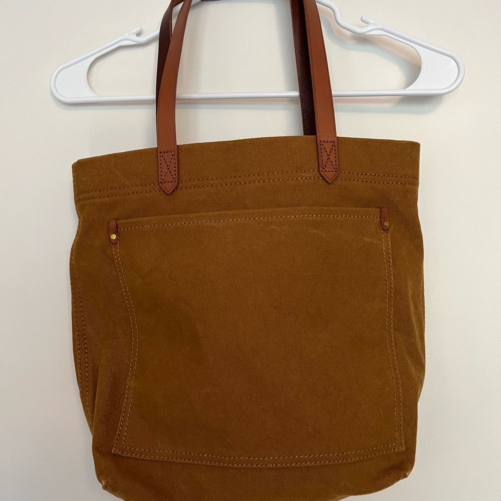 Madewell Tan Canvas Tote with Leather Accents